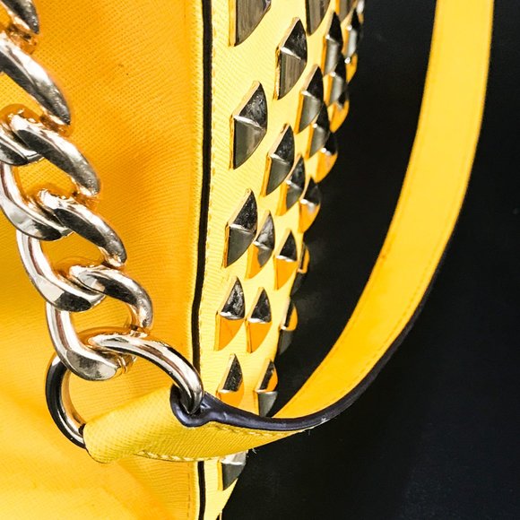 MK MICHAEL KORS | Hamilton Saffiano Leather Yellow Studded Purse | Lock & Key - Picture 8 of 16